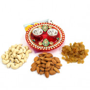 Surprise Inclination - Cashewnuts Almond Raisins, Round Designer Thali and Card