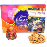 Premium Divinity - Almonds, Cadbury Celebrations, Red Ganesha Idol and Card