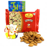 Toothsome Gift - Almonds, Soan Papdi 250 gms, Decorative Ganesh Idol and Card