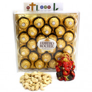 Great Kindness - Cashewnuts, Ferrero Rocher 24 Pcs, Red Ganesha Idol and Card