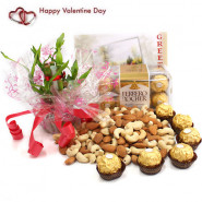 Luck N Affection - Almonds & Cashews, 3 Layer Bamboo Plant, Ferrero Rocher 16 Pcs and Card