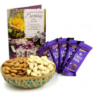 Lovefilled Basket  - Almonds & Cashews in Basket, 5 Dairy Milk and Card