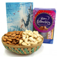 Gift of Affection - Almonds & Cashews in Basket, Mini Celebrations and Card