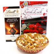 Chocolate Bar - Assorted Dry Fruits in Basket, Lindt Excellence Chocolate and Card