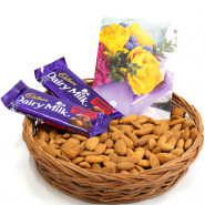 Fruity Basket - Almonds in Basket, 2 Dairy Milk Fruit & Nut and Card