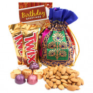 Massive Happiness - Almonds in Potli (D), 2 Twix, Handmade Chocolates and Card