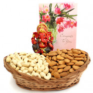 Feeling Blessed - Cashews & Almonds, Red Ganesh Idol and Card