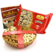 Papdi Basket - Assorted Dryfruits Basket, Soan Papdi 250 gms and Card