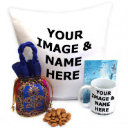 Cushiony Potli - Almonds in Potli (D), Personalised Cushion, Personalised Mug and Card