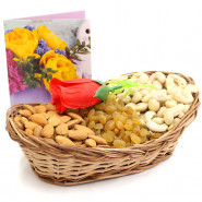 Tender Trio - Almonds, Cashewnuts & Raisins, 1 Artificial Rose and Card