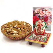 Elegant Ganesh - Assorted Dryfruits in Basket, Marble Ganesha on Chawki and Card