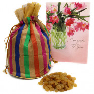 Decorative Raisn Potli - Raisins in Potli (D) and Card