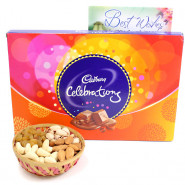 Assorted Celebration Basket - Assorted Dryfruits in Basket, Cadbury Celebrations and Card
