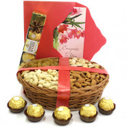 Foodie's Delight - Assorted Dryfruits in Basket, Ferrero Rocher 4 pcs and Card