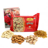 Rejoicing Treat - Assorted Dryfruits, Soan Papdi 250 gms and Card