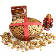 Divine Glee - Assorted Dryfruits in Basket, Red Ganesh Idol and Card