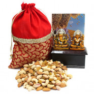 Pleased & Blessed - Assorted Dryfruits in Potli (D), Lakshmi Ganesha Idol and Card