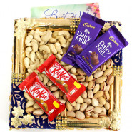 Astounding Gift - Cashewnuts and Pistachio, 2 Kitkat, 2 Dairy Milk and Card