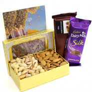 Magnificent Hamper - Almonds and Pistachio, Temptations, Dairy Milk Silk and Card