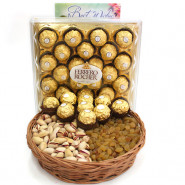 Enchanting Treat - Pistachio Raisins in Basket, Ferrero Rocher 24 pcs and Card