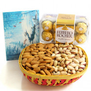 Excitement of Love - Almond & Pista in Basket, Ferrero Rocher 16 pcs and Card