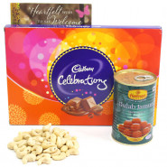 Distinguished Taste - Cashewnuts, Gulab Jamun Tin 500 gms, Cadbury Celebrations and Card