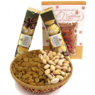 Celebrated Joy - Pistachio Raisins in Basket, 2 Ferrero Rocher 4 pcs and Card