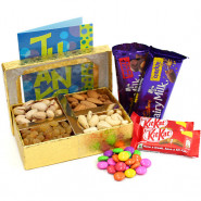 Noteworthy Combo - Assorted Dryfruits, 1 Dairy Milk Fruit N Nut, 1 Dairy Milk Crackle, 2 Kitkat, 1 Gems and Card