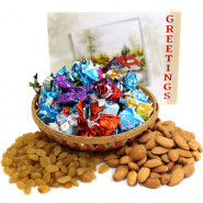 Esteemed Gift - Almond Raisins, Hand Made Chocolates, Truffle Chocolates in Basket and Card