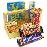 Quality Gift - Assorted Dryfruits, Snickers, Mars, Twix, Bounty and Card