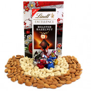 Healthful Treat - Cashewnuts and Almonds, Handmade Chocolates, Lindt Excellence Chocolate and Card