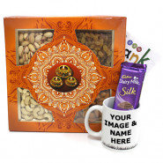 Refreshing Gift - Assorted Dryfruits, Dairy Milk Silk, Personalised Mug and Card