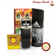 Diwali Accesories - Adidas Deo, Leather Black Belt with Bhaidooj Tikka and Laxmi-Ganesha Coin