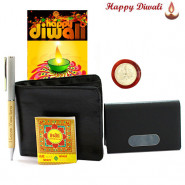 Gifts All The TIme - Leather Black Wallet, Visiting Card Holder, Best Bro Pen with Bhaidooj Tikka and Laxmi-Ganesha Coin
