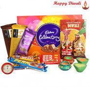 Feast of Joy - Cadbury Celebrations, 2 Temptation, Dairy Milk Silk 60 gms, 2 Five Star, 2 KitKat, 2 Perk, Lakshmi Ganesh Idols with 4 Diyas and Laxmi-Ganesha Coin