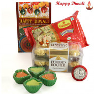 Ferrero Special - Ferraro Rocher 16 Pcs, Haldiram Soan Papdi 250 gms, Ganesha Idol with 4 Diyas and Laxmi-Ganesha Coin