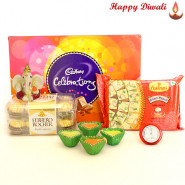 Celebration Papdi - Cadbury Celebrations, Haldiram Soan Papdi 250 gms, Ferrero Rocher 16 Pcs, Ganesha Idol with 4 Diyas and Laxmi-Ganesha Coin