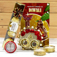 Fine Ferrero - Ferrero Rocher 4 Pcs, Elegant Ganesh Thali with Flowers & Pearls with 2 Golden Diyas and Laxmi-Ganesha Coin