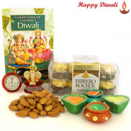 Ganesha Special - Ganesha Idol, Ferrero Rocher 16 Pcs, Almonds 200 gms with 4 Diyas and Laxmi-Ganesha Coin