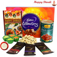 Sweet Diwali - Cadbury Celebrations, Haldiram Gulab Jamun 500 gms, 3 Bournville 30 gms, Cashewnuts with 4 Diyas and Laxmi-Ganesha Coin