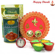 Diwali Delight - Haldiram Gulab Jamun 500 gms, Ganesha Designer Thali with 4 Diyas and Laxmi-Ganesha Coin