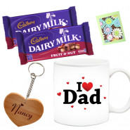 Classic Combo - Father's Day Mug, 2 Dairy Milk Fruit N Nut 30 gms, Personalized Keychain & Card