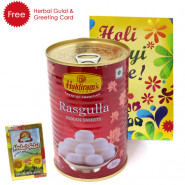 Holi Sweet Haldiram Rasgulla 500 gms, Herbal Gulal and Greeting Card