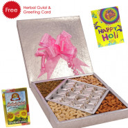 Holi Sweet Treat - Anjir Roll 500 gms, Assorted Dry fruits 500 gms, Herbal Gulal and Greeting Card