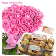 Rose N Rocher - 18 Pink Roses Bunch, Ferrero Rocher 16 Pcs and card