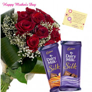 Silky Milky - 12 Roses Roses bunch, 2 Dairy Milk Silk 69 gms and card