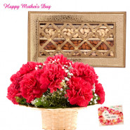 Carnations Crunch - Basket of 18 Red Carnations, Assorted Dryfruits in Box 500 gms and card