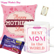 Heartful Love - Mother's Day Personalized Mug, Dairy Milk Fruit N Nut 30 gms, Dairy Milk Crackle 30 gms, Mothers Day Personalized Cushion and Card