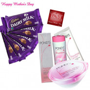 Beautiful Mom - Ponds Beauty Hamper, 5 Dairy Milk 14 gms each and Card