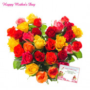 Multicolor Heart - 50 Multicolor Roses Heart Shape Arrangement and card